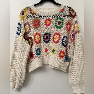 ADORA Multicolor Cream Crochet Sweater Size Large